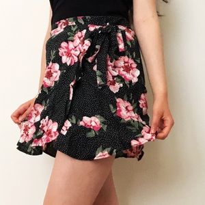 Planet Gold Polka Dotted Floral Mini Skirt